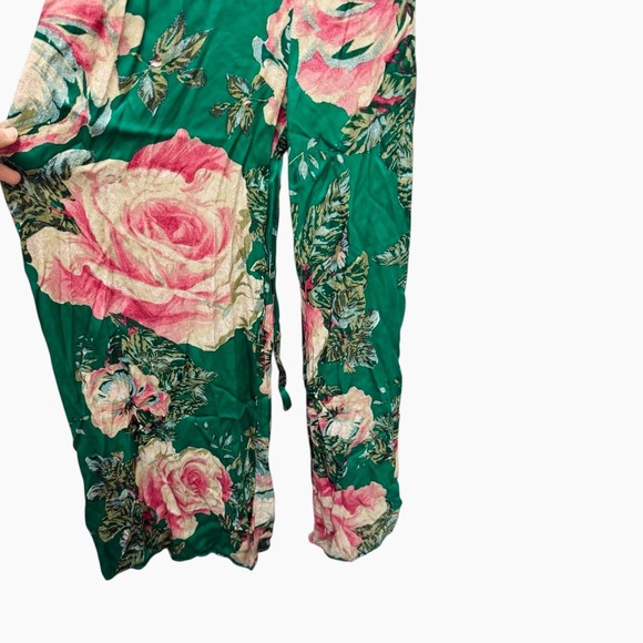 Free People Green Floral Print Wide Leg Jumpsuit Spaghetti Strap Backless Size 0 - Picture 6 of 7